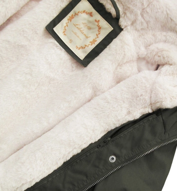 Zimowa damska parka z podpinką i kapturem army (7626BIG)