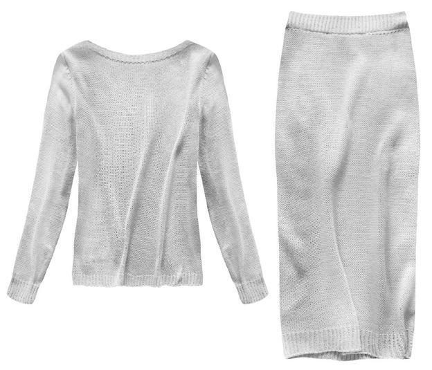 KOMPLET A'LA WEŁNIANY SWETER+SPÓDNICA JASNOSZARY (159ART)