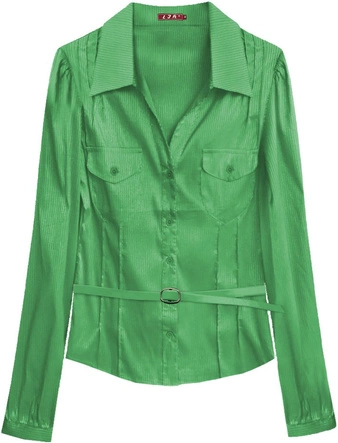 BŁYSZCZĄCA KOSZULA Z PASKIEM ZIELONA (X1007X)