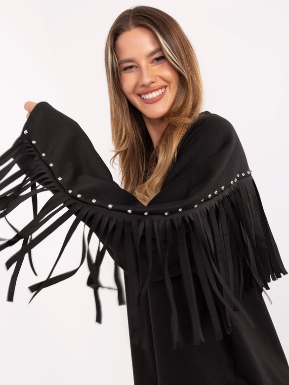 Luźna bluza damska z frędzlami czarna (21695)