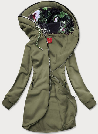 DŁUGA BLUZA DAMSKA Z KAPTUREM KHAKI (AMG-855)
