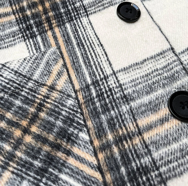 Damska kurtka koszulowa w kratę ecru/szara (AG3-1813)