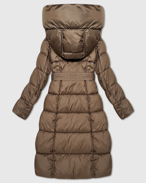 Długa gruba kurtka zimowa z paskiem Minority brązowa (P3-6033-305)