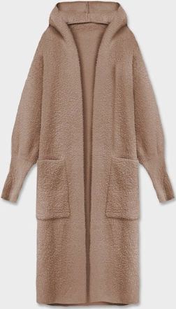 Długa wełniana narzutka alpaka z kapturem brązowa (M105)