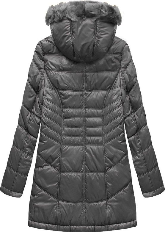 PIKOWANA DAMSKA KURTKA ZIMOWA Z KAPTUREM CIEMNOSZARA (B2617-30)