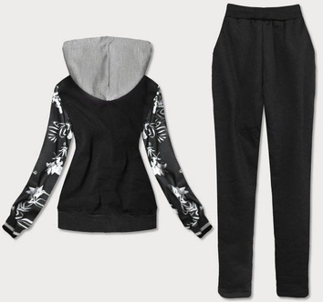 KOLOROWY DRES DAMSKI SZARO-CZARNY (AMG681)