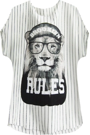 BLUZKA W PASKI Z NADRUKIEM BIAŁO-CZARNA (421ART)