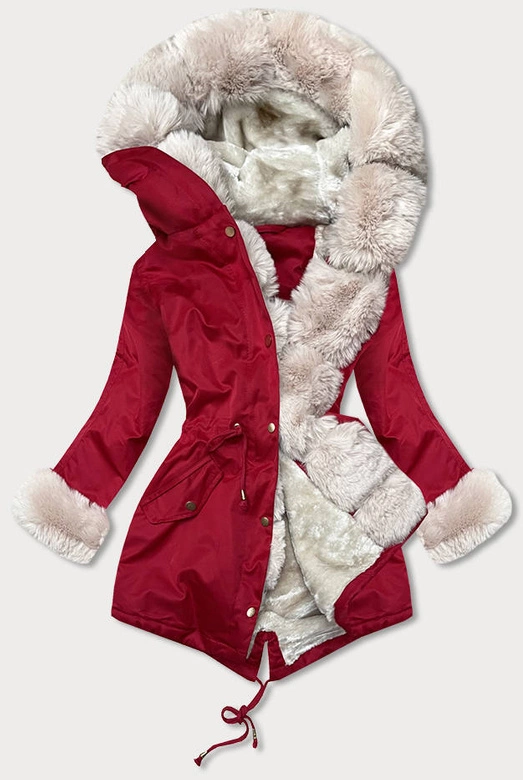 DAMSKA KURTKA PARKA NA FUTERKU CZERWONA (WM888)