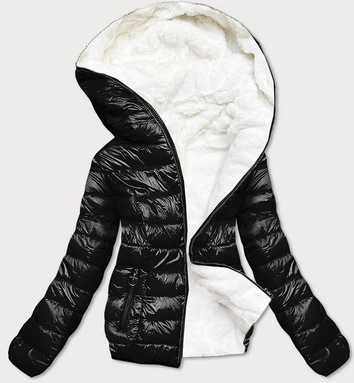 KRÓTKA DWUSTRONNA KURTKA DAMSKA ZIMOWA CZARNO-BIAŁA (B9580-1026)