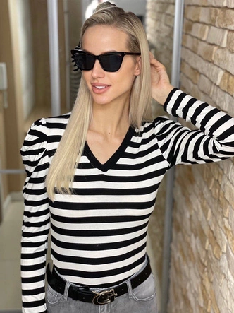 BLUZKA Z BUFKAMI W PASKI CZARNO-BIAŁA (21179)