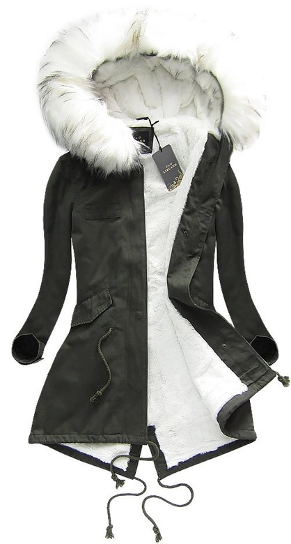 BAWEŁNIANA PARKA ZIMOWA KHAKI-BIAŁA (7609)