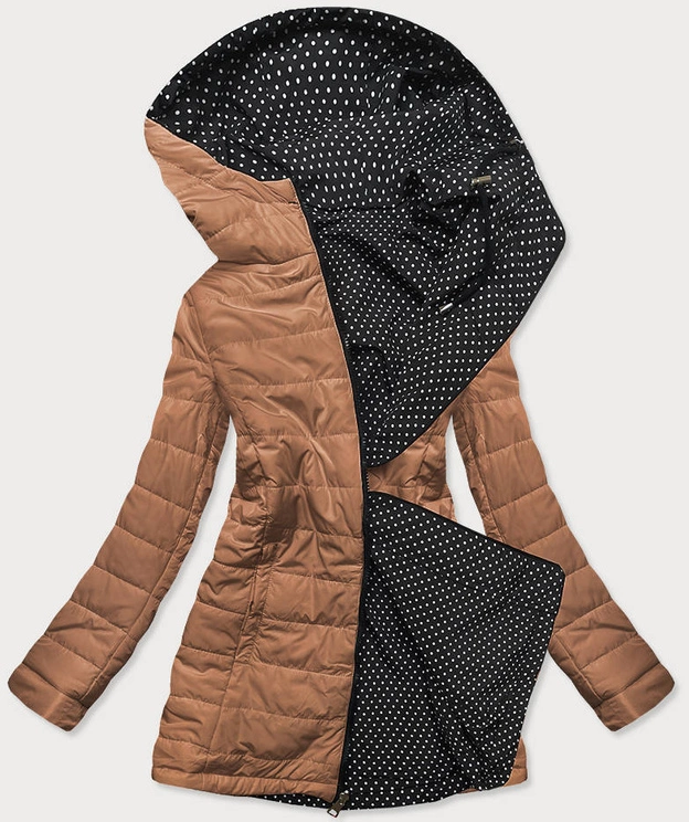 Dwustronna kurtka damska w kropki czarno-karmelowa (m-111)