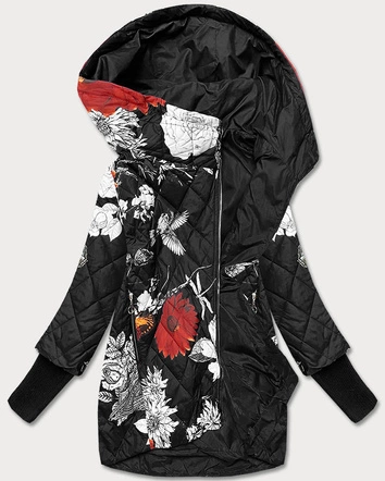 DAMSKA KURTKA W KWIATY CZARNA (7703)