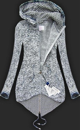 GRUBA BLUZA Z KAPTUREM JASNOSZARA (LX9921)