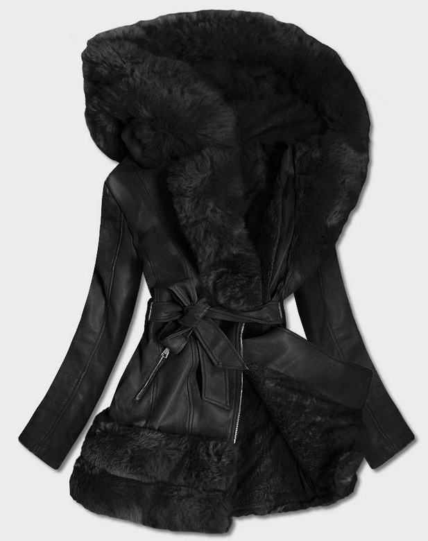 DŁUŻSZA RAMONESKA Z FUTRZANYM KAPTUREM CZARNA (0583)