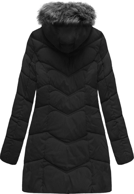 DŁUŻSZA PIKOWANA DAMSKA KURTKA ZIMOWA Z KAPTUREM CZARNA (B2643)