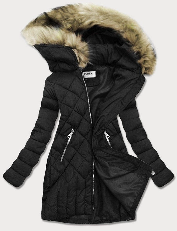 PIKOWANA KURTKA DAMSKA ZIMOWA CZARNA (LF808)