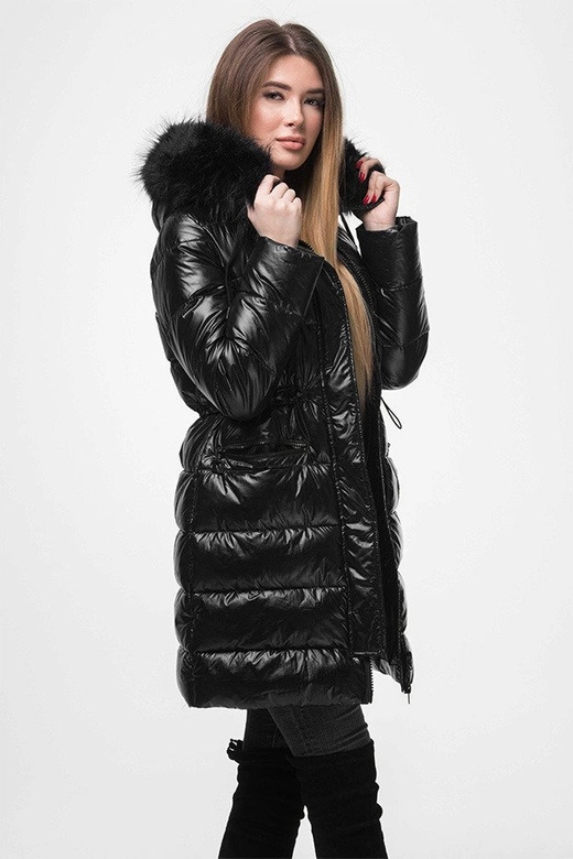 Ortalionowa dłuższa zimowa kurtka damska czarna (j9-005)