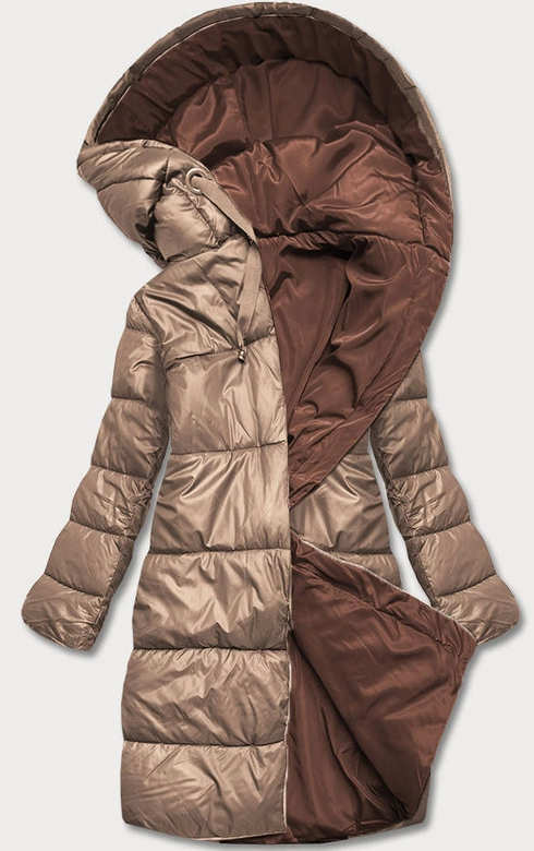 DŁUGA DWUSTRONNA KURTKA ZIMOWA CAMEL/BRĄZ (L22-9852-301/300)