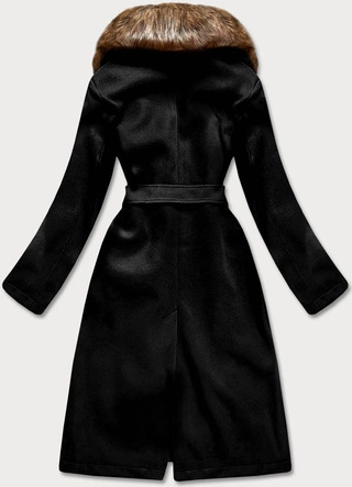 Damski płaszcz z futerkiem czarny (saskia)