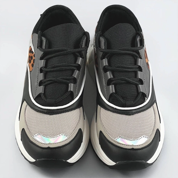 SZNUROWANE SNEAKERSY Z KOLOROWYMI WSTAWKAMI PANTERKA (6346)