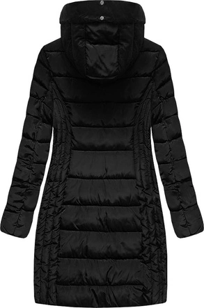 DŁUŻSZA DAMSKA KURTKA Z KAPTUREM CZARNA (B2620-30)