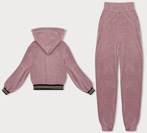 Komplet dresowy w prążki z ozdobnymi ściągaczami różowy (AMG-345A)