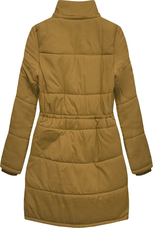 PIKOWANA DAMSKA KURTKA ZIMOWA Z KAPTUREM MUSZTARDOWA (B2627)