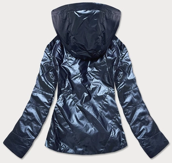 Damska kurtka ze srebrnym kapturem szaroniebieska (rqw-7008)