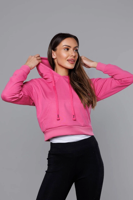 Krótka bluza dresowa z kapturem różowa (8B939-19)