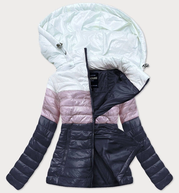 PIKOWANA KURTKA DAMSKA TRZYKOLOROWA BIAŁY/RÓŻ/GRANAT (6313)