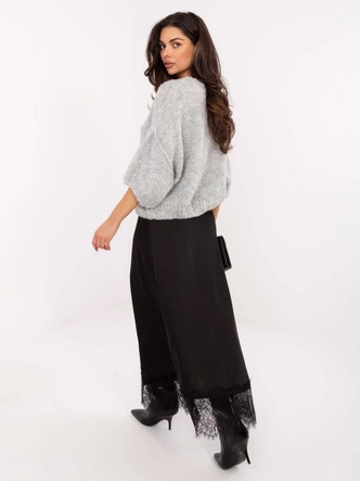 Satynowa spódnica z koronkowym wykończeniem czarna (4213)