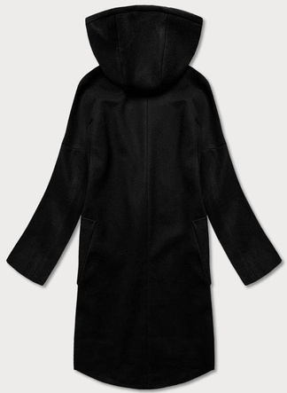 Damski płaszcz plus size z kapturem czarny (2728)