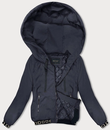 Krótka kurtka z ozdobnymi ściągaczami granatowa (16M9083-215)