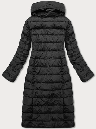 Długa kurtka zimowa damska z kołnierzem czarna (my017)