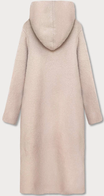 Długa narzutka z kapturem jasny beżowy (b6010-51)