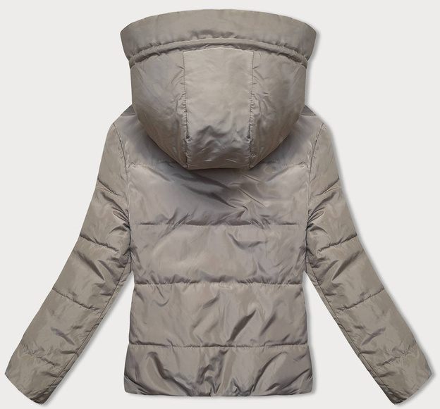 Dwustronna krótka kurtka z kapturem khaki-beż (B8181-11046)