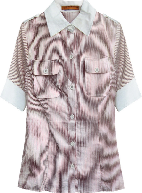 KOSZULA Z KRÓTKIM RĘKAWEM BIAŁO-BORDOWA (6011)