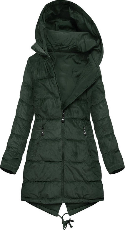 DWUSTRONNA DAMSKA PARKA ZIMOWA WELUROWA CIEMNOZIELONA (7911)