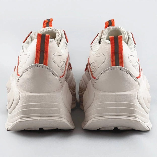 Damskie buty sportowe na grubej podeszwie beżowo-pomarańczowe (ra15)