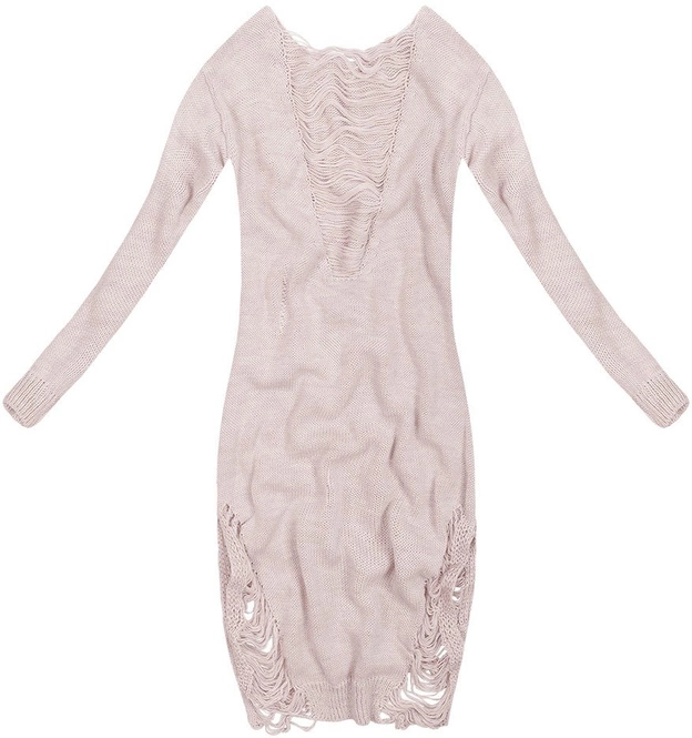 SWETER O DŁUGOŚCI MAXI Z PRZETARCIAMI RÓŻOWY (63ART)