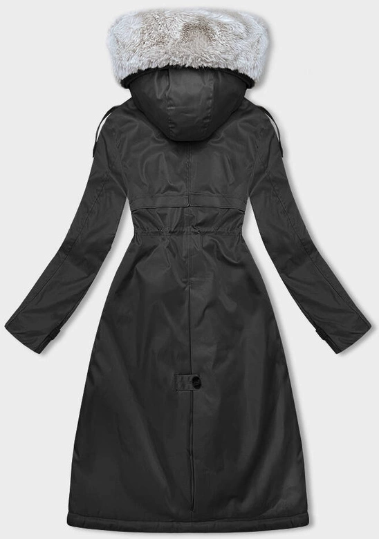 Parka damska zimowa z futerkiem czarny-beż (B557-1046)