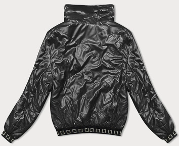 Krótka błyszcząca kurtka damska ze stójką czarna (5M3195)