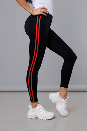 Legginsy sportowe z lampasami czarno-czerwone (YW01052-D1-5)