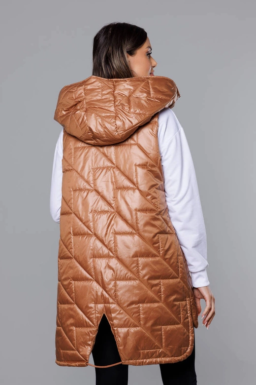Pikowana kamizelka damska karmel (B8127-14)