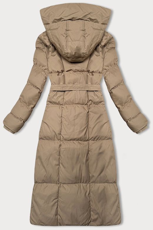 Zimowa damska kurtka z paskiem J Style ciemny beżowy (5M3227-84)