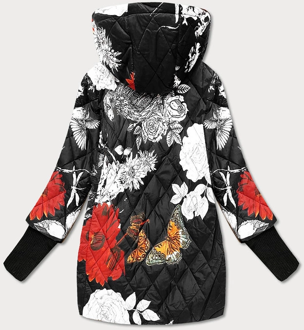 DAMSKA KURTKA W KWIATY CZARNA (7703)