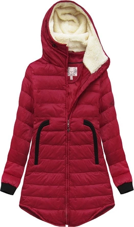 KURTKA Z KAPTUREM I KIESZENIAMI CZERWONA (6002B)