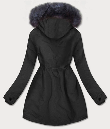 Wodoodporna parka damska na futerku czarno-szara (m-933)