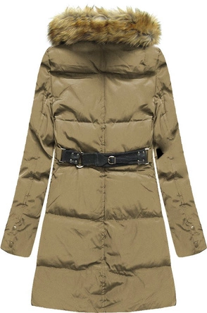 ZIMOWA PIKOWANA KURTKA DAMSKA Z PUCHEM NATURALNYM CIEMNOBEŻOWA (X1296X)